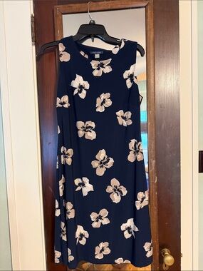 Tommy Hilfiger Navy Midi Dress with Cream Floral Print
